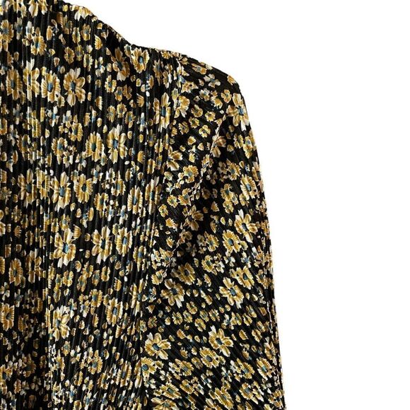 ZARA Black & Marigold Yellow Tan Floral Printed Crinkle Wide Leg Belted Jumpsuit - Picture 9 of 11